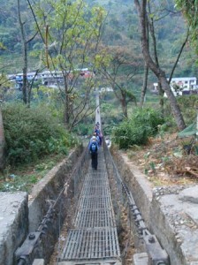 Suspension bridges have been donated by many countries to assist the crossing of the many rivers and deep gorges in Nepal