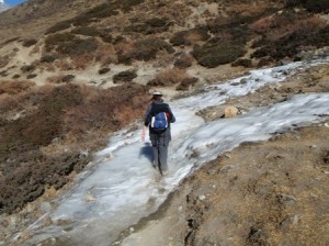 Tracy has to tread carefully as she crosses yet another frozen waterfall