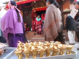 Butter lamps burning