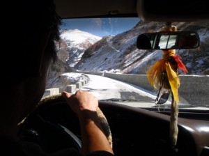 The view of the icy roads heading up the Tibetan mountains