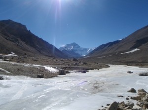 Everest in the distance... The sunshine belies the fact it's still bloody cold!