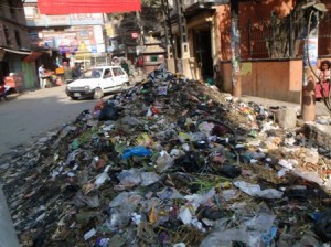 Whilst in Tibet, the garbage collectors have been on strike - not the view of Greater Thamel one sees in the Lonely Planet