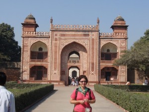 Kathy outside the Baby Taj