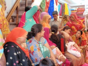 The sari shops were doing a roaring trade.