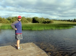 A sunny day - Scott finally has some shorts on but hasn't let go of the jumper yet.