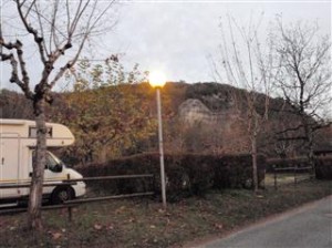 All parked up for the night between the river and the mountains